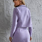 Lialic Purple Flap Detail Plaid Jacket and Zipper Front Skirt Set