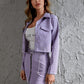 Lialic Purple Flap Detail Plaid Jacket and Zipper Front Skirt Set
