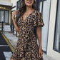 Leopard Print V-Neck Self-Tie Mini Wrap Short Dress