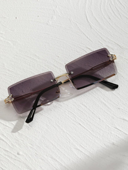 Square Rivet Decor Rimless Sunglasses