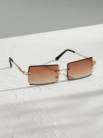 Square Rivet Decor Rimless Sunglasses