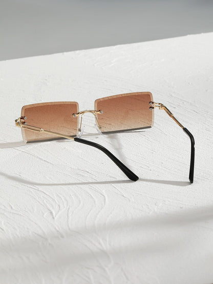 Square Rivet Decor Rimless Sunglasses