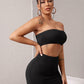 Black V-Neck Button Front Rib-knit Top & Skirt Set With Tube