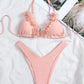 Pink Appliques Triangle Halter Bikini Swimwear