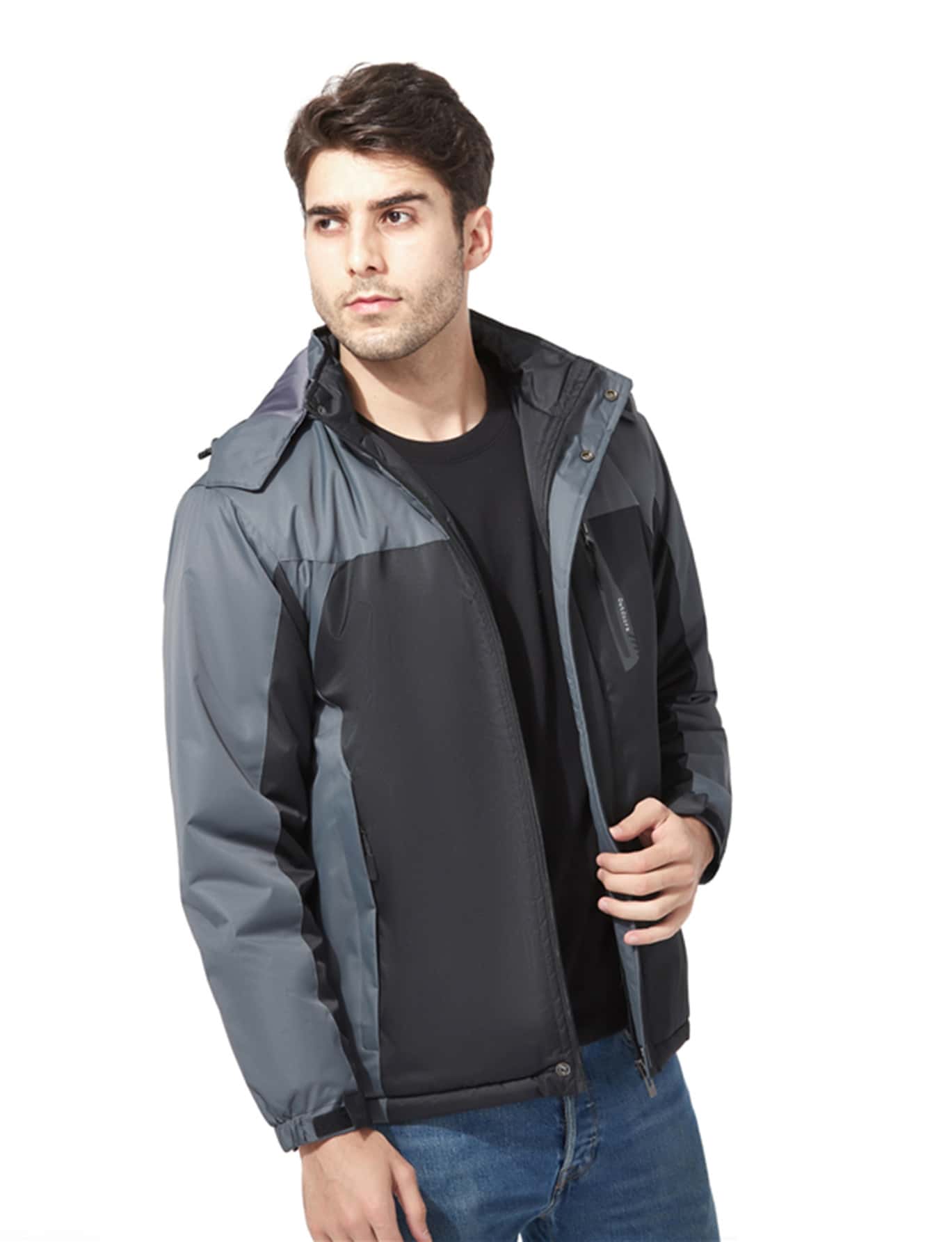 Windbreaker Color-block Zip Detail Outdoor Hooded Jacket