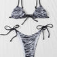 Zebra Striped Spaghetti Strap Triangle Tie Side Bikini Swimsuit