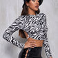 Round Neck Backless Knotted Zebra Striped Slim Fit Crop Top