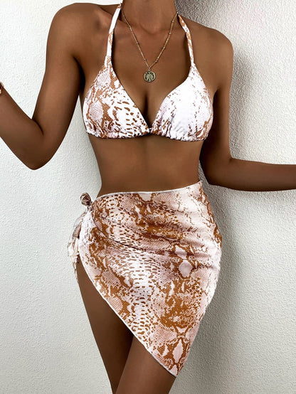 Snakeskin Triangle Bikini Swimwear Beach Skirt