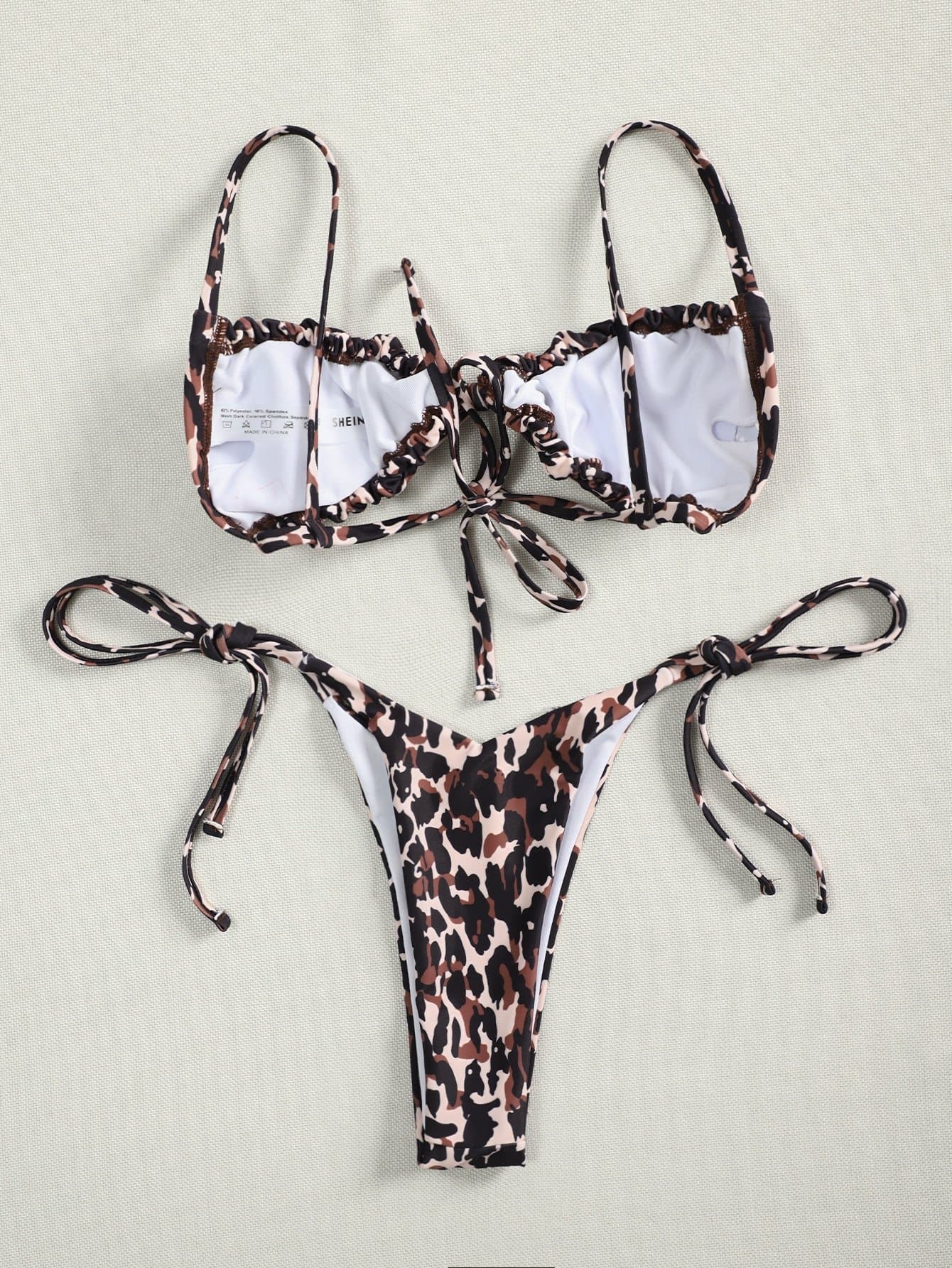 Spaghetti Strap Allover Graphic Knot Detail Tie Side Bikini Swimwear