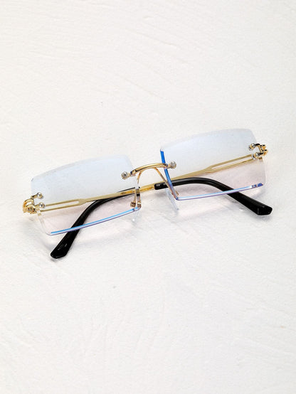 Square Rivet Decor Rimless Sunglasses