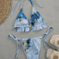 Water Color Micro Triangle Tie Side Boho Bikini Swimwear