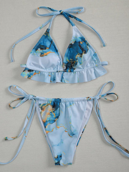 Water Color Micro Triangle Tie Side Boho Bikini Swimwear