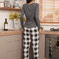 V-Neck Half Button Top and Plaid Trousers Pyjama Sleepwear Set