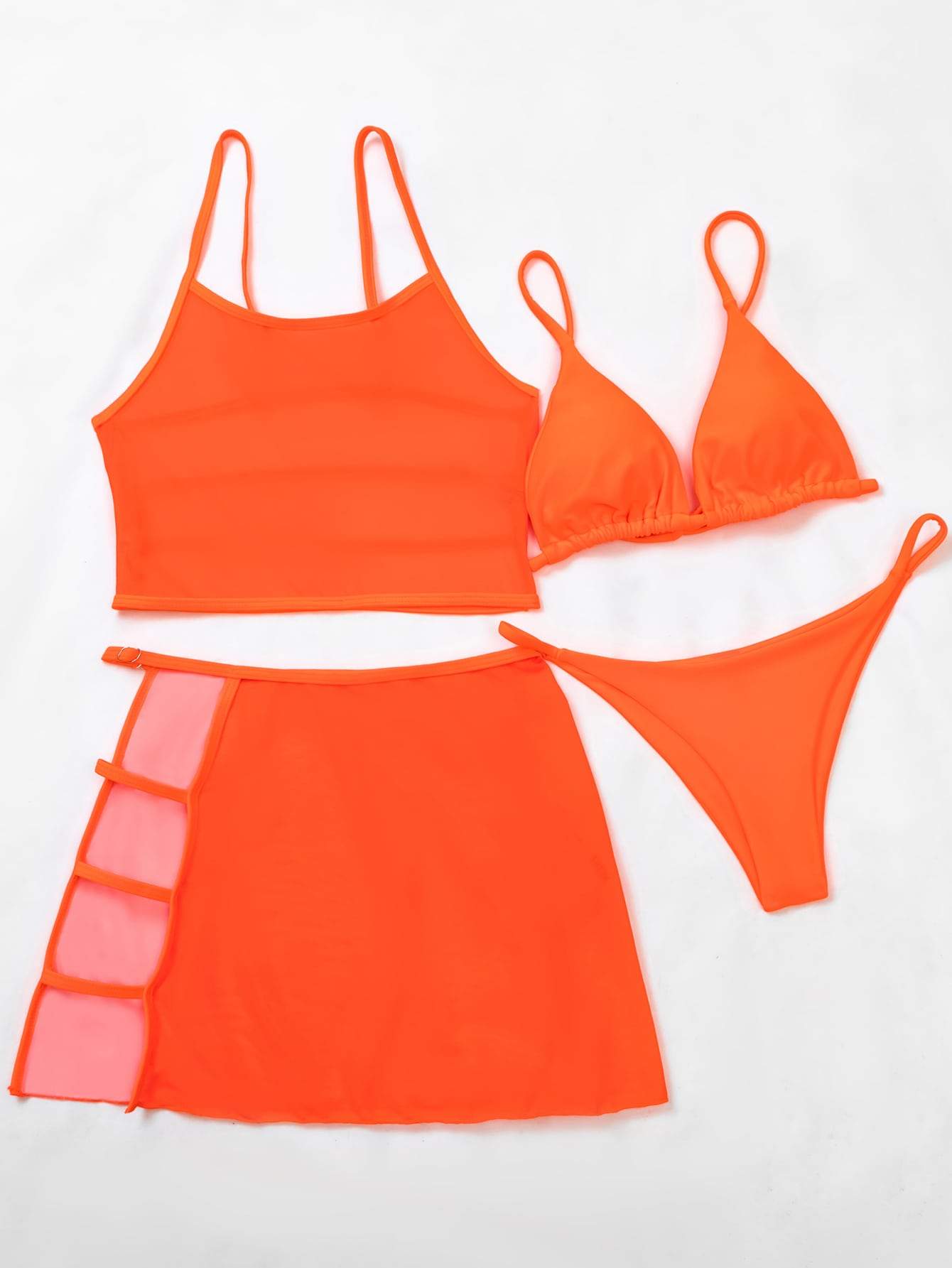 Spaghetti Strap Mesh Cut-out Triangle Thong Bikini Swimwear