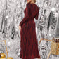Burgundy Round Neck Glitter Contrast High Waist Sequin Slim Fit Dress