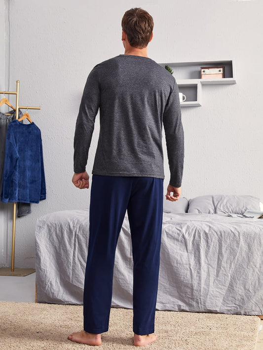 Round Neck Colour Block Long Sleeve Pyjama Sleepwear Set