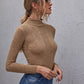 Mocha Brown Stand Collar Mock Neck Rib-knit Slim Fit Top