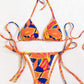 Allover Graphic Triangle Tie Side Boho Bikini Swimsuit
