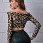 Leopard Print Off Shoulder Lace Up Slim Fit Crop Top
