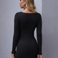 Black Surplice V-Neck Rib-knit Slim Fit Dress