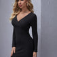 Black Surplice V-Neck Rib-knit Slim Fit Dress