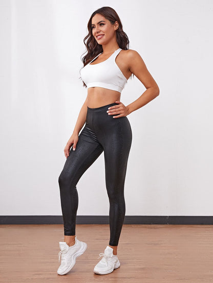 Black Crocodile High Waist Cropped Leggings