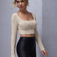 Square Neck Ruched Bust Slim Fit Crop Top