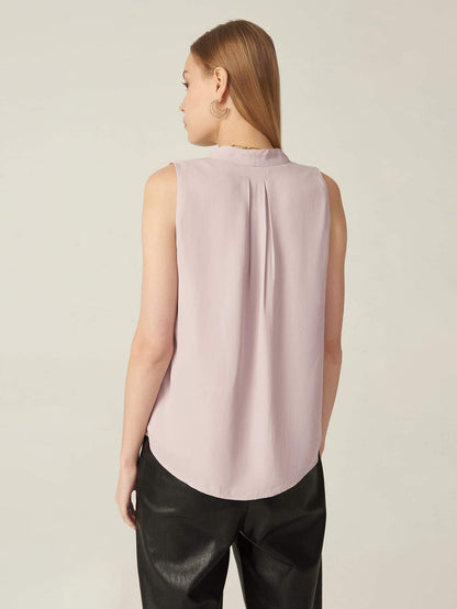 Dusty Purple Sleeveless V-Neck Cotton Blended Fold Pleated Top