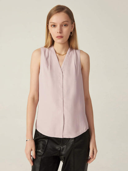 Dusty Purple Sleeveless V-Neck Cotton Blended Fold Pleated Top