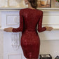 V-Neck Draped Wrap Asymmetrical Hem High Waist Sequin Dress