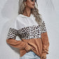 Drop Shoulder Colorblock Leopard Panel Hoodie Sweatshirt