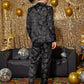 Black Lapel Collar Jacquard Blazer and Trousers Set