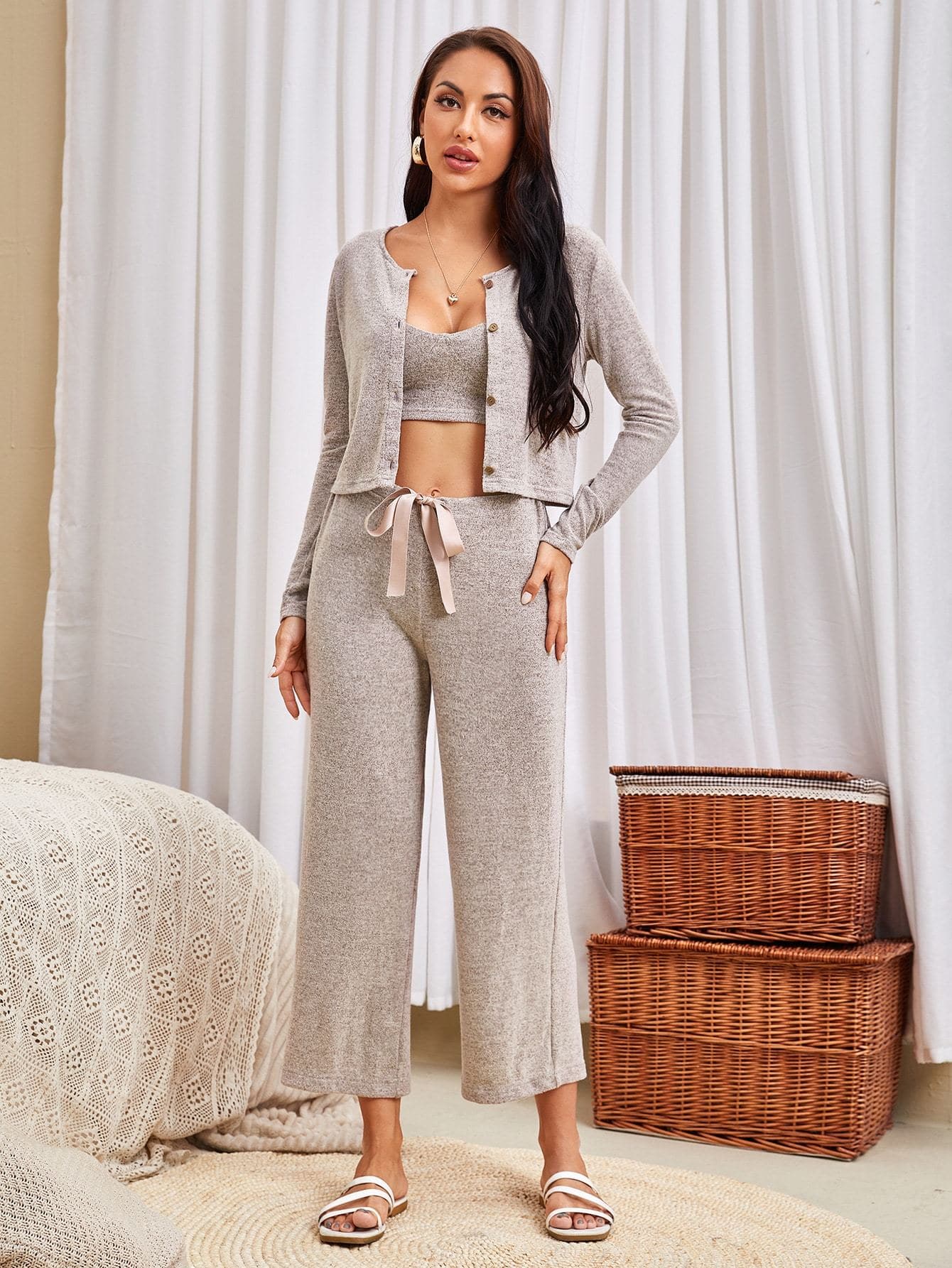 3pack Pink Knot Front Solid Pyjama Sleepwear Set
