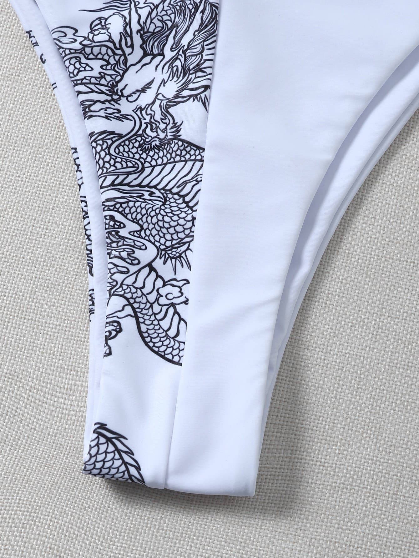 Chinese Dragon Print Halter Neck Micro Triangle Bikini Swimwear