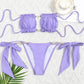 Frill Trim Chain Linked Bandeau Rhinestone Bikini Swimwear