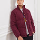 Stand Collar Zip Up Button Front Corduroy Puffer Jacket