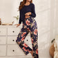 Round Neck Plants Print Drop Shoulder Pyjama Sleepwear Set