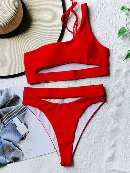 Cut-out One Shoulder High Waist Bikini Swimsuit