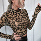 Stand Collar Mock-neck Leopard Mesh Crop Top