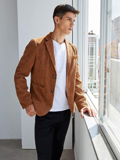 Single Breasted Button Front Corduroy Blazer