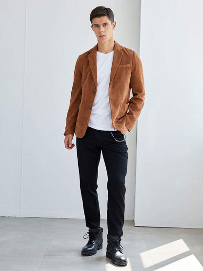 Single Breasted Button Front Corduroy Blazer