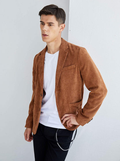 Single Breasted Button Front Corduroy Blazer