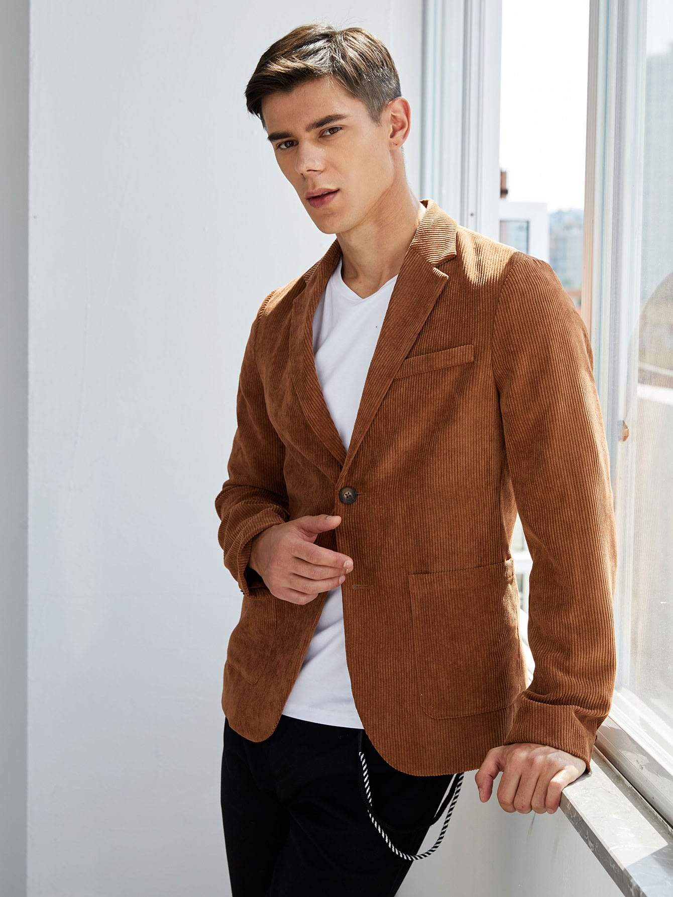 Single Breasted Button Front Corduroy Blazer