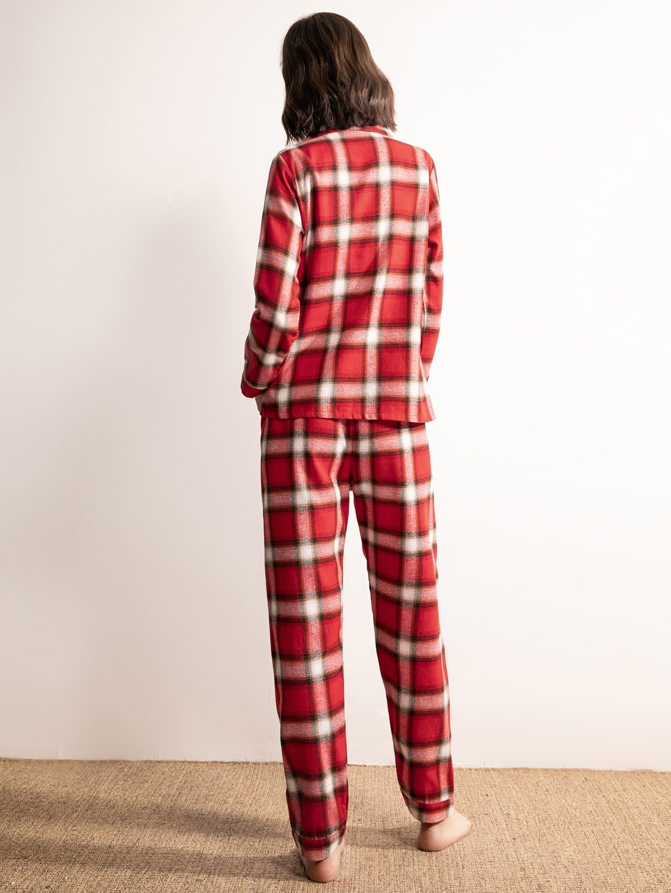Plaid Button Front Pyjama Sleepwear Set