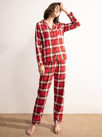 Plaid Button Front Pyjama Sleepwear Set