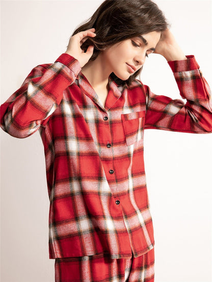 Plaid Button Front Pyjama Sleepwear Set