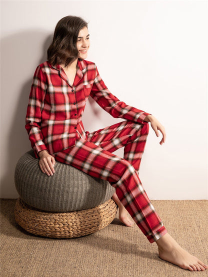 Plaid Button Front Pyjama Sleepwear Set