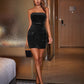 Black Sleeveless Strapless Glitter Velvet Tube Dress