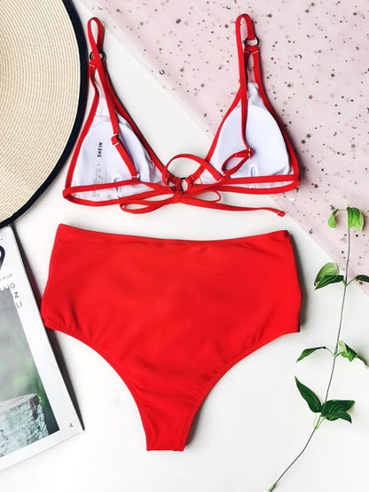 Spaghetti Strap Cut-out Ring Linked Triangle Bikini Swimwear