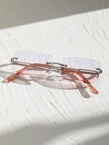 Square Rivet Decor Rimless Sunglasses